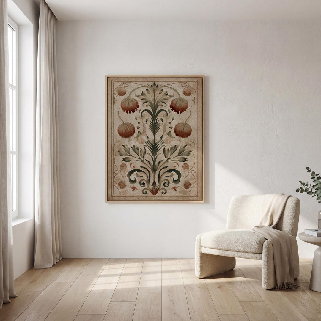 Vintage Botanical Folk Art Canvas Wall Art, Scandinavian Floral ...