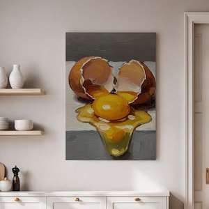 Egg Yolk Canvas Wall Art, Realistic Kitchen Food Painting