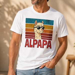 ALPAPA Retro Alpaka T-Shirt | Lustiges Geschenk Papa Geburtstag, Vatertag Geschenk Alpaka, Witziges Männer Shirt Alpapa
