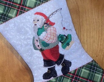 Fisherman Santa Christmas Stocking -- Custom Made and personalized, YOU choose fabrics and images!
