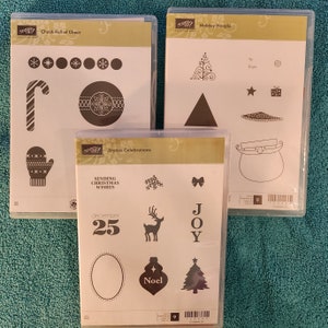 Chock-Full of Cheer, Holiday Hoopla and Joyous Celebrations 3 Clear Mount Rubber Stamp Sets, New and Never Used Stampin' Up Bundle 3 image 1