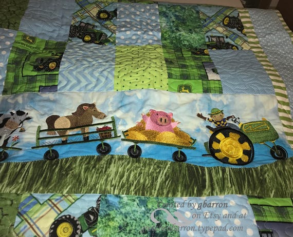 Darling Baby Boy Quilt John Deere Or Farm Theme Personalized Heirloom Quality