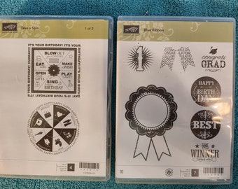 Blue Ribbon and Take a Spin -- 2 Clear Mount Rubber Stamp Sets -- Stampin' Up! (Bundle 19)