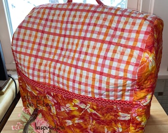 MC202 -- 5 QT Stand Mixer Cover -- Dragonfly Theme -- Pinks and Oranges -- Quilted with Pockets and Handle