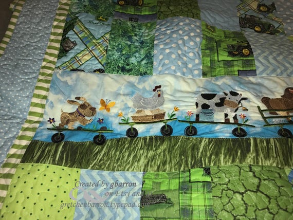 Darling Baby Boy Quilt John Deere Or Farm Theme Personalized Heirloom Quality