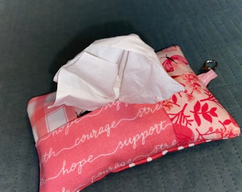 Purse-Sized Tissue Pouches -- Breast Cancer Awareness -- Swivel Clip Hook, Wristlet Strap