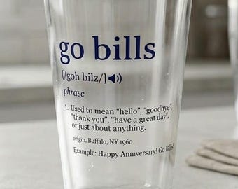Personalized Go Bills Pint Glass | Buffalo Football Beer Glass | Custom Bills Fan Gift | Funny Buffalo Dictionary | 716 Tailgate Drinkware