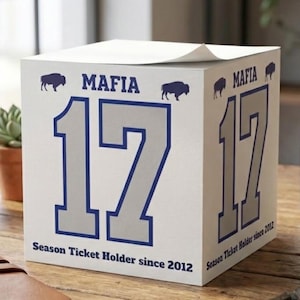 Custom Buffalo Football Note Cube | Personalized Mafia Desk Organizer | Number 17 Office Decor | Bills Fan Gift | Tailgate Notepad