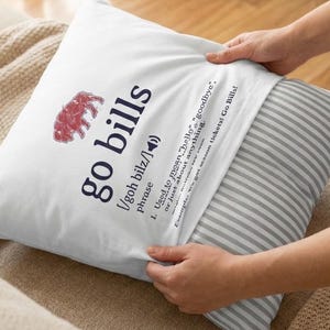 Personalized Buffalo Football Pillow | Custom Go Bills Definition Throw | Number 17 Fan Decor | Tailgate Cave Gift