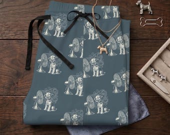 Pijama para Terrier Galês Escuro | Roupa de Dormir Azul Ardósia para Mães de Cachorro | Roupa de Dormir para Airedale Terrier | Pijama Fofo para Cachorrinhos | Calça de Moletom Relaxada
