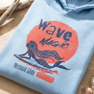 Custom Beach Vacation Hoodie | Personalized Mermaid Surf Pullover | Wave Magic Sweatshirt | Coastal Girls Trip Gift | Custom Location Shirt