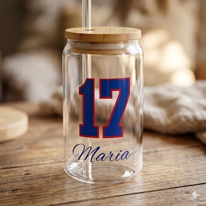 Kundenspezifische Büffel-Fußballglas-Tasse | Personalisierte Jersey Name Tumbler | Brautjungfer Vorschlag Geschenk