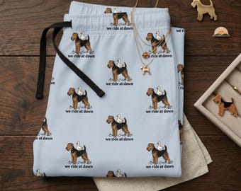 Pantalones de pijama We Ride at Dawn Welsh Terrier / Pantalones de descanso personalizados para mamás perrunas / Pijamas con estampado de patos Airedale divertidos / Ropa de dormir para mujer Wired Vibes