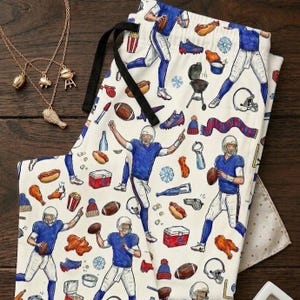 Calça de pijama Buffalo Football | Roupa de dormir feminina para torcer pelo time | Calça de moletom azul e vermelha | Roupa para fãs de esportes 716 | Calça jogger de malha