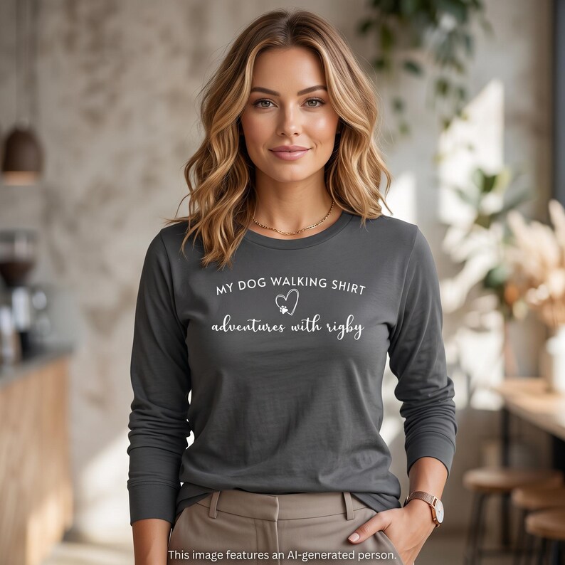 Personalisiertes Langarmshirt für Hundespaziergänge | Shirt mit individuellem Haustiernamen | Geschenk für Hundeliebhaber zu jedem Anlass | Welpentrainer-Uniform | Wanderbekleidung Bild 1