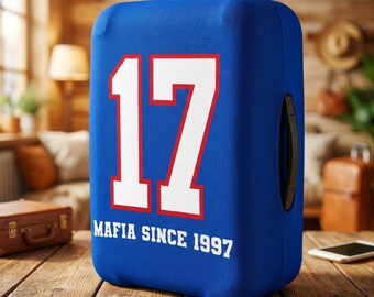 Custom Photo Buffalo Luggage Cover | Personalized Mafia Since Year Sleeve | Jersey Number Suitcase Protector | Red Blue Team Spirit Travel