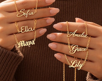 Personalized Name Necklace, Custom Name Pendant, Minimalist Jewellery,18k Gold Plated Jewelry/Gift for Women, Mom, Best Friend Chain 12"-22"