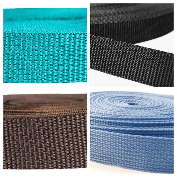 5 yards 1" wide Polypropylene Webbing - select Teal, Brown, Powder Blue or Black