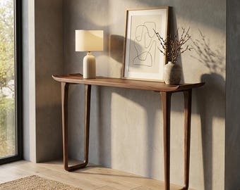 Solid Wood Narrow Console Table, Slim Entryway Hall Table, Handcrafted Wood, Minimalist, Zen, Custom Width 80–160cm, Hallway, Living Room