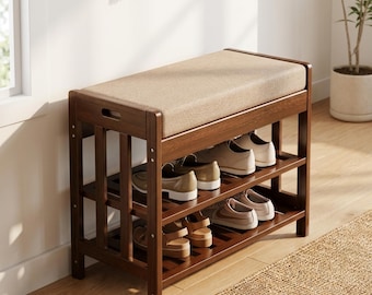 Banco de madera para zapatos | Estante de almacenamiento para recibidor con asiento acolchado