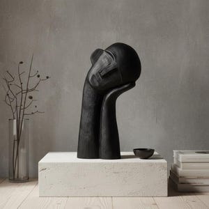 Strukturierte schwarze Skulptur | Abstrakte moderne Kunst | Minimalistische Wohndekoration