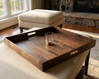 Solid Walnut Serving Tray, Dovetail Joinery Ottoman Tray, Coffee Table Organizer, Housewarming Gift, 4 Sizes