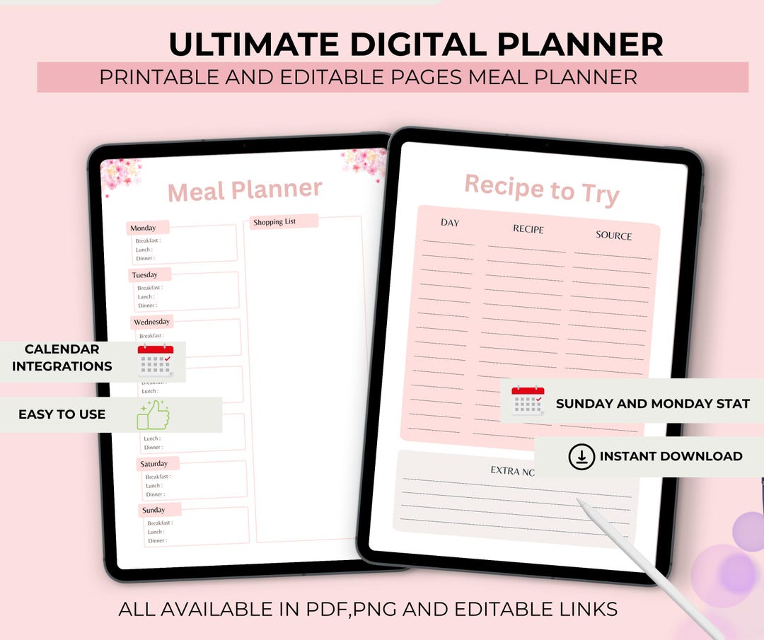 Editable & Printable Meal Planner | Weekly Menu, Grocery List Food ...