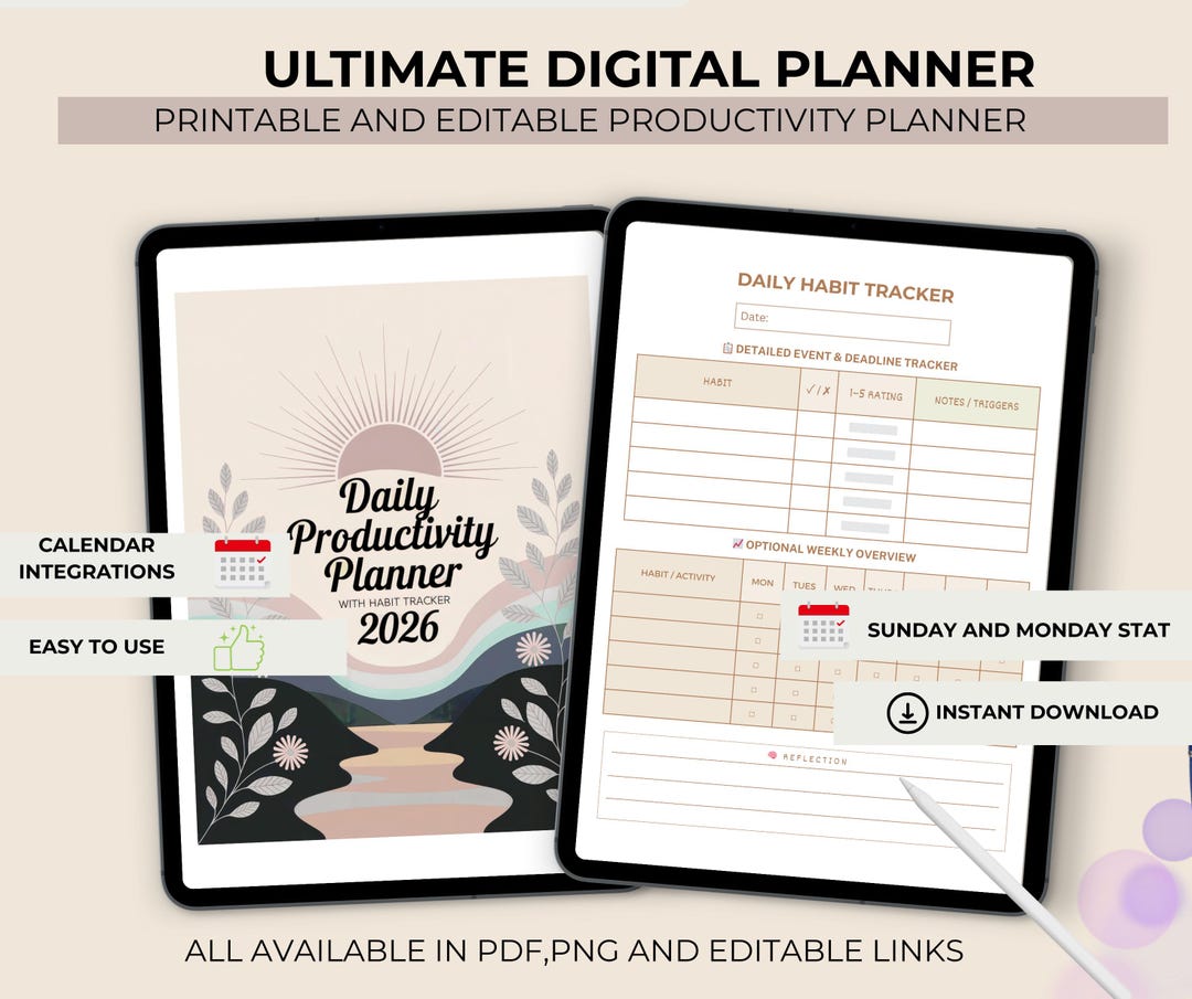 Editable & Printable Daily Productivity Planner | Time Management, Goal ...