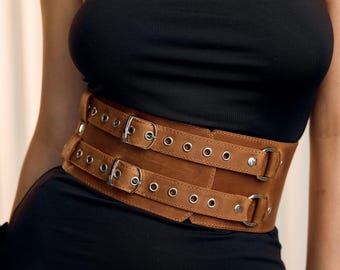 Leather Triple Buckle Western Belt Corset Buckle Strap Belt Leather Triple Buckle Western Belt Retro Buckle Strap Belt  main image 4