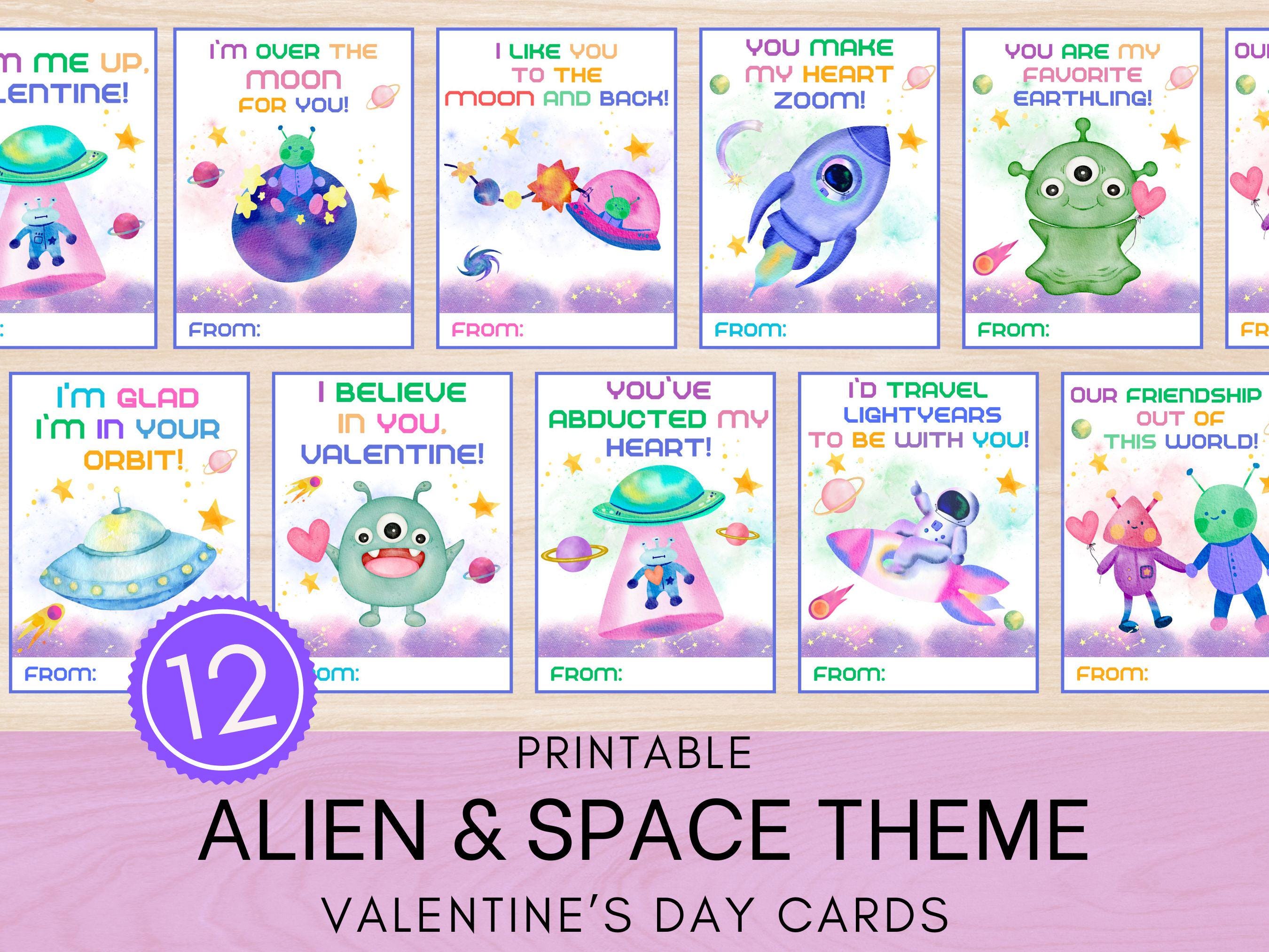 Printable Alien Valentines Cards - Space Theme, Kids Classroom (instant ...