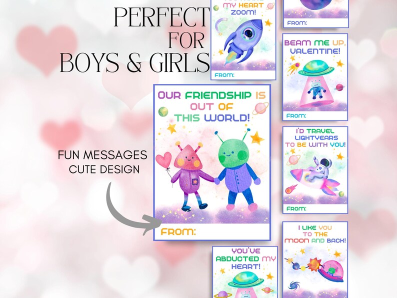Printable Alien Valentines Cards - Space Theme, Kids Classroom (instant ...