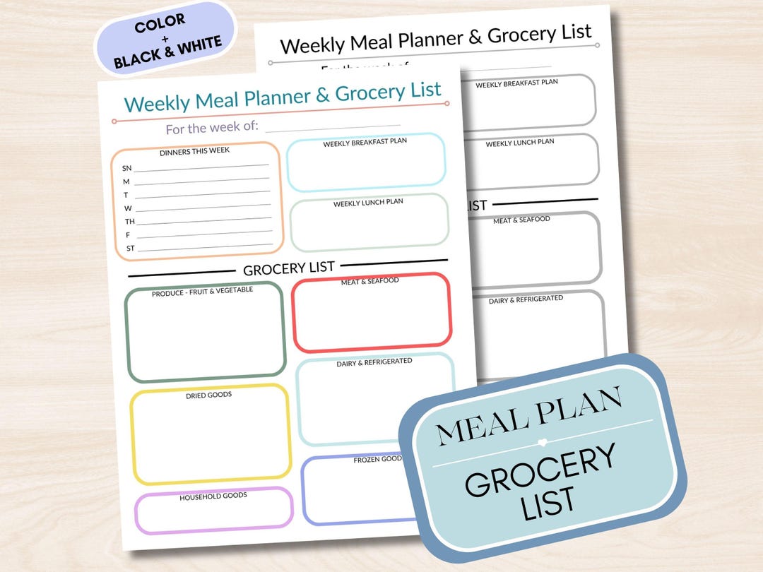 Printable Weekly Meal Planner & Grocery List- Instant Download, Busy ...