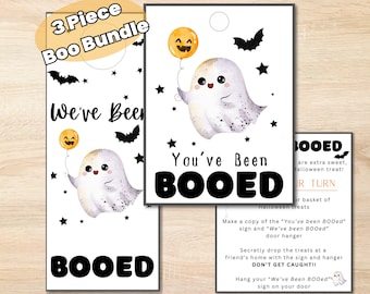 You've Been Booed Kit: 3 Piece Bundle (Digital Download), Halloween Printable, Neighborhood Game, Boo Basket Tag, and Door Hanger, Treat Tag