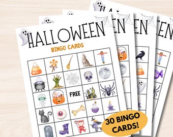 Halloween Bingo Game: 30 Printable Cards, Kids Party Activity (Digital Download)