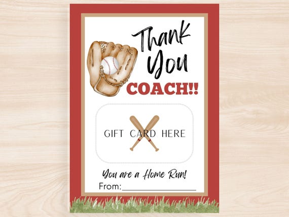 Baseball Coach Gift Card Holder, Thank You Coach, TBall Team Gift, Baseball Team Gift, Gifts Under 5, Last Minute Gift, Coach Gift Holders