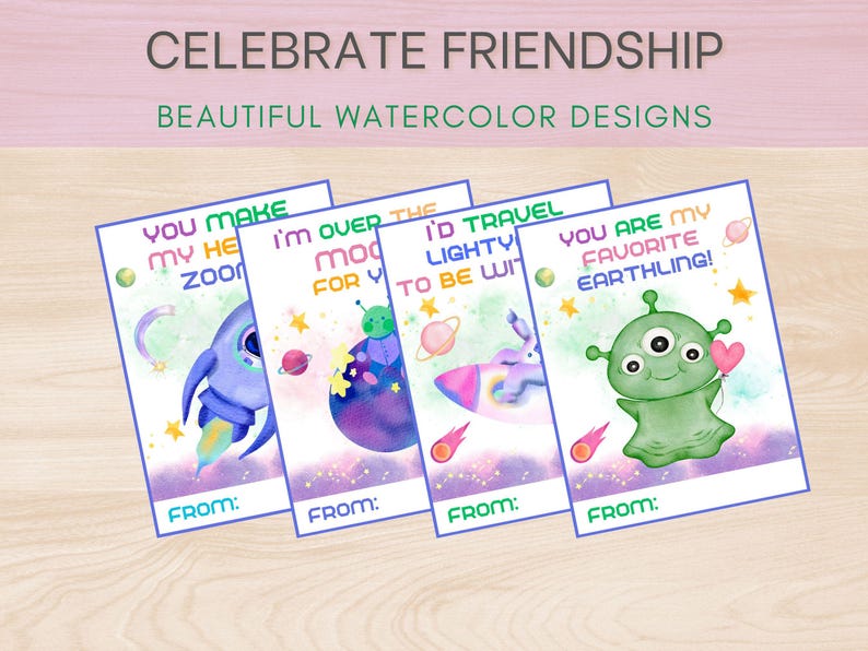 Printable Alien Valentines Cards - Space Theme, Kids Classroom (instant ...