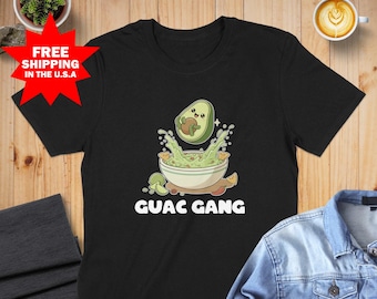 Cute Avocado Guacamole T-Shirt, Kawaii Food Tee, Funny T-Shirt, Avocado Shirt, Guac Shirt, Mexican Food Tee, Chip Guacamole T-Shirt