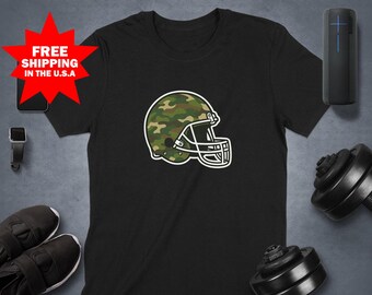 Camouflage Football Helmet T-Shirt, Tailgating Party Shirt for Football Games, Sports Lover Gift, Trendy Graphic Tee, Cool Football Apparel