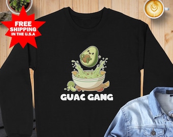 Guac Gang Kawaii Guacamole Sweatshirt, Cute Avocado, Foodie Sweatshirt, Mexican Food, Funny Sweatshirt, Gift for Food Lover, Chef Sweatshirt