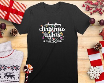 Untangling Christmas Lights is My Cardio T-Shirt, Funny Holiday Shirt, Christmas Lights, Holiday Workout Gift, Festive Christmas T-Shirt