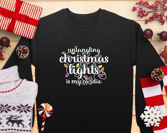 Untangling Christmas Lights is My Cardio Sweatshirt, Funny Holiday Sweater, Christmas Lights, Holiday Gift, Festive Christmas Sweatshirt