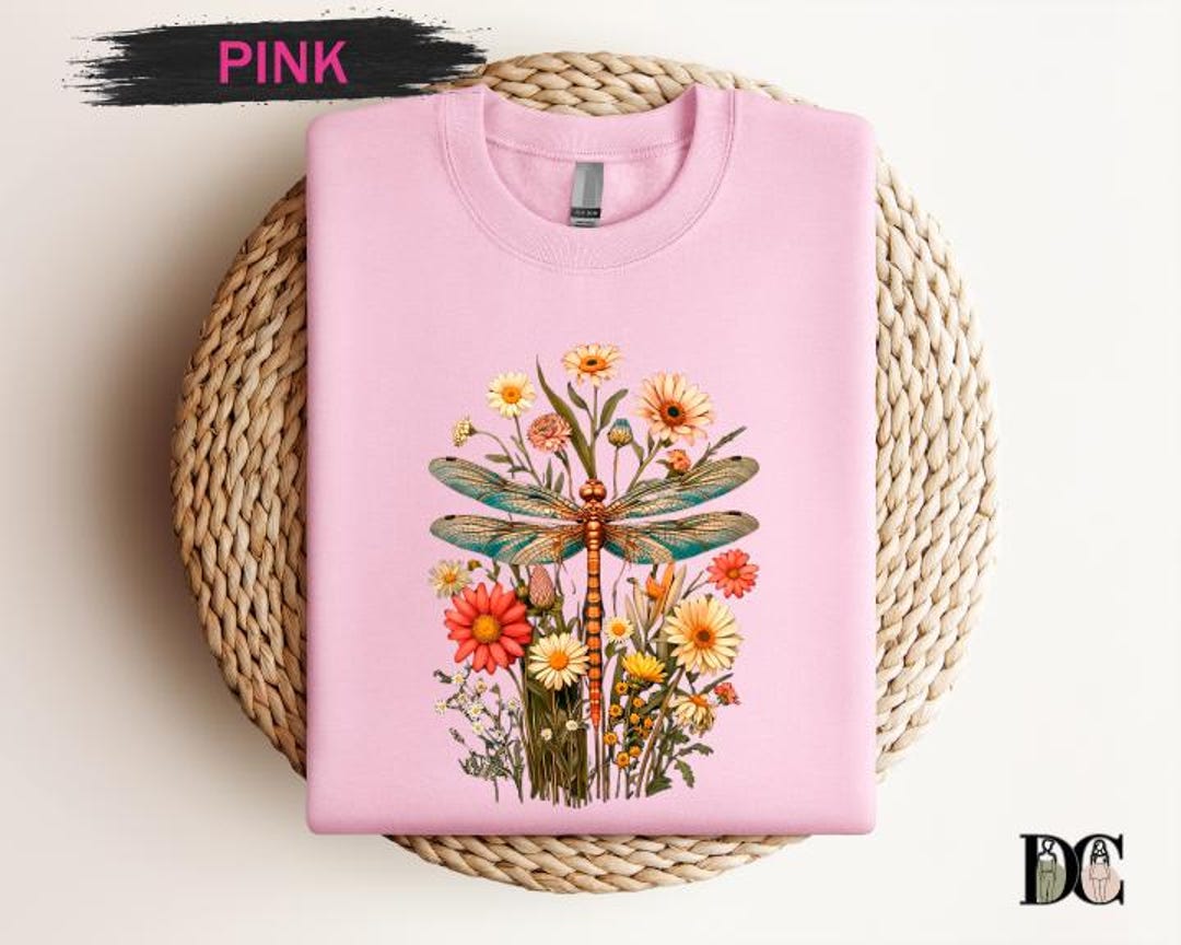 Dragonfly Floral Garden T-shirt, Botanical Cottagecore Nature Tee ...