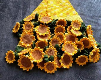 Handmade Sunflower Crochet Blanket: Unique Handcrafted Gift for Her