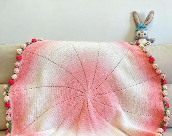 Handmade Crochet Pink Gradient Rose Blanket : Unique Handcrafted gift for Her.