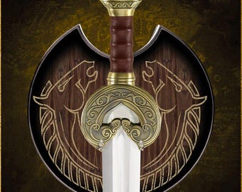Hand-Forged Herugrim Steel Sword Replica: Medieval Fantasy Collectible Cosplay Monogram Display