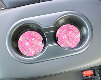 Pink Western Disco Car Coasters | Cowboy Boots & Hats | Absorbent Neoprene | Set of 2 | Fun Car Accessories
