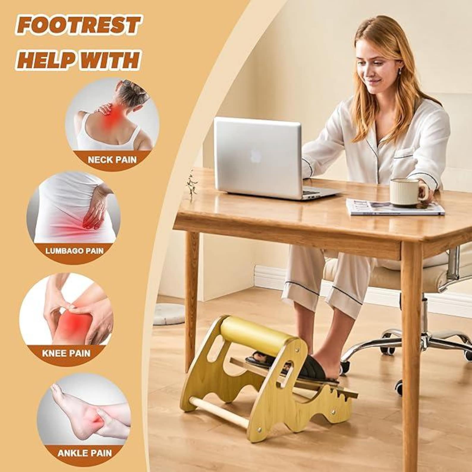 Under Desk Foot Rest Adjustable – Ergonomic Wooden Footrest With Soft ...