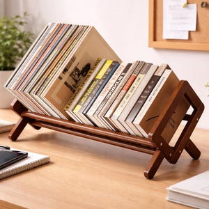 Retro Bamboo Bookshelf, Walnut Magazine Rack, Modern Book Organizer