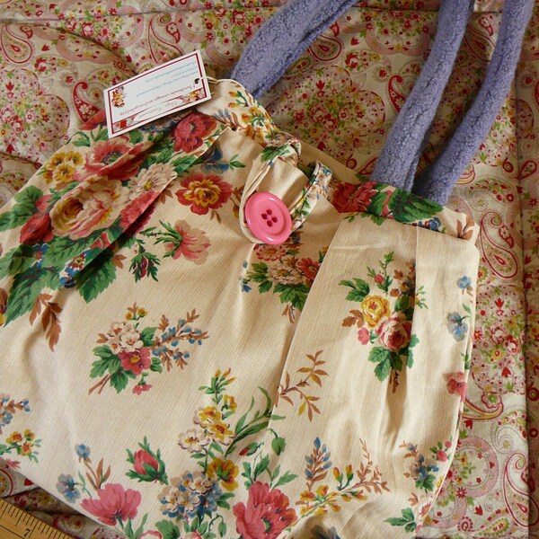 Springtime floral -  vintage recycled handbag