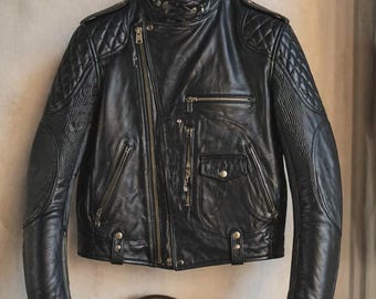 Buco Inspired Leather Biker Jacket Mens Motorcycle Armor Style Black Cafe Racer Vintage Quilted Custom Fit